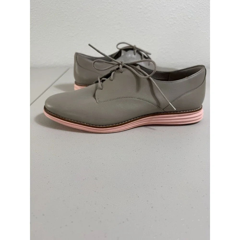 Cole Haan Original Grand Oxford Women’s 9.5B Gray Leather Pink Sole W17145 New